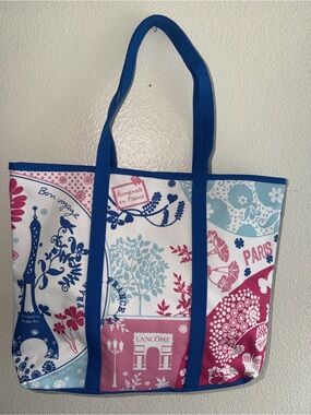 Paris Printed Blue and Pink Tote Bag